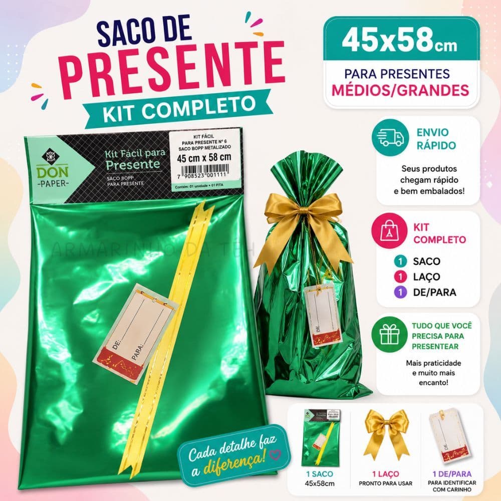 SACO/EMBALAGEM KIT FÁCIL PARA PRESENTE  45CM X 58CM