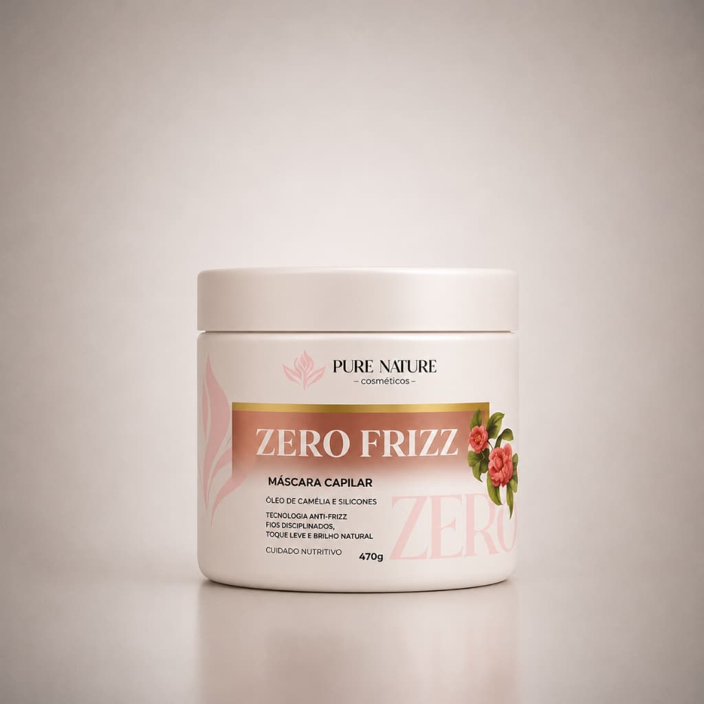 Máscara Capilar Zero Frizz Com Óleo de Camélia 500g Hidratação Profunda Brilho Intenso Pure Nature