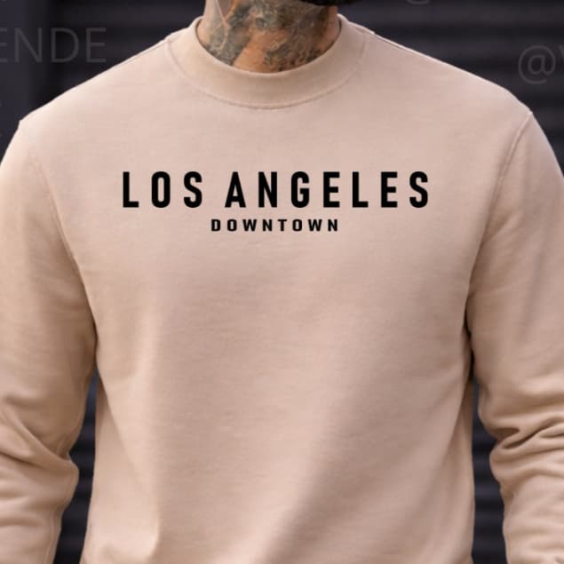 Moletom Masculino Bege Los Angeles Downtown Minimalista Casual Conforto Premium Top