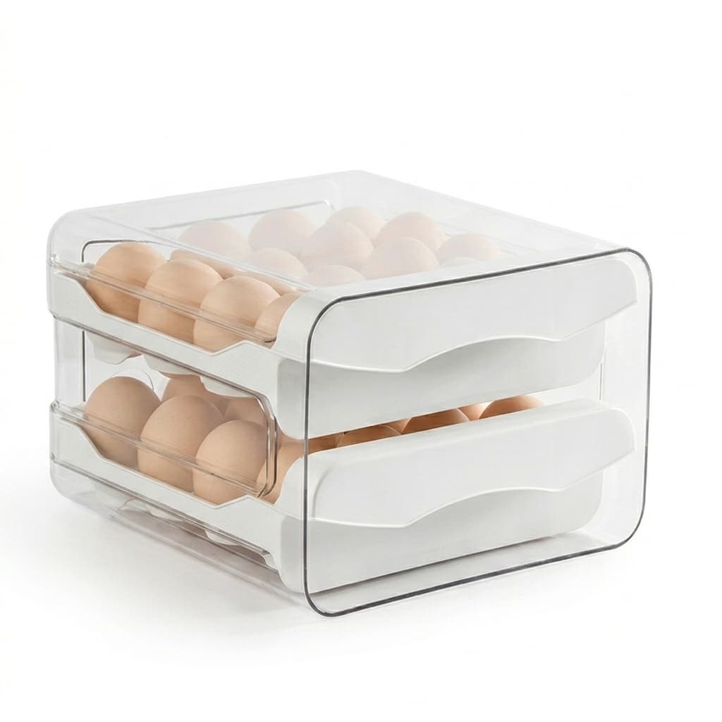 Kit Duo Porta Ovo Gaveteiro Plástico Resistente Organizador De Alimentos Empilha