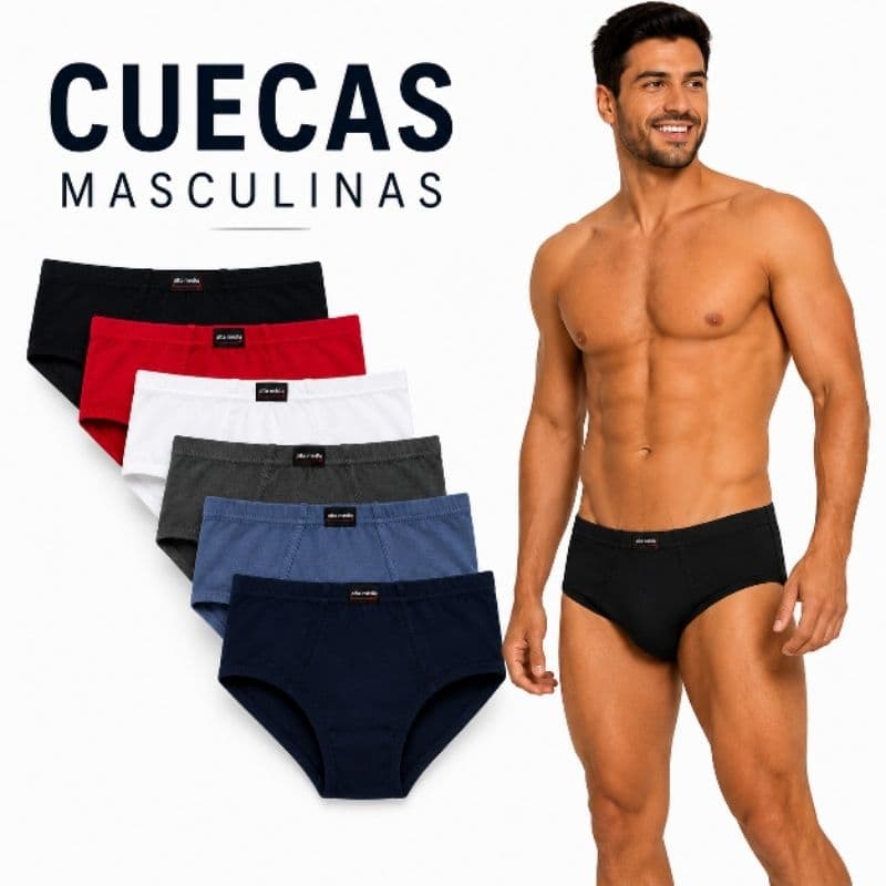 Kit 6 Cuecas tradicional slip com forro 100%algodao cores sortidas