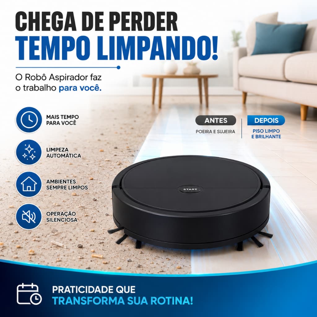 Robô Aspirador de Pó Inteligente Recarregável 110V Limpeza Automática Sensor Anti Colisão HEPA
