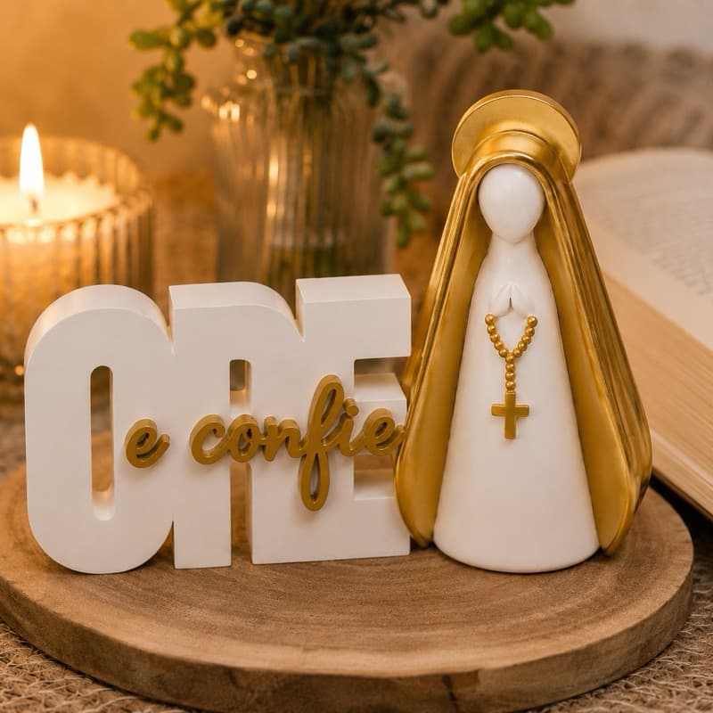 Kit Oratório Decoração Nossa Senhora Ore e Confie Decoração Religiosa Católica Sala Cantinho Oração Presente Religioso