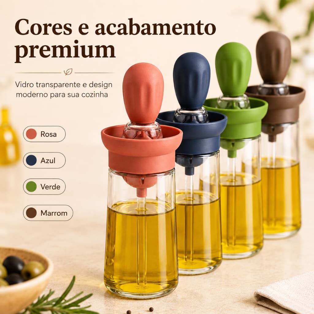 Galheteiro de Vidro para Óleo Azeite com Pincel Silicone Dosador Cozinha Churrasco