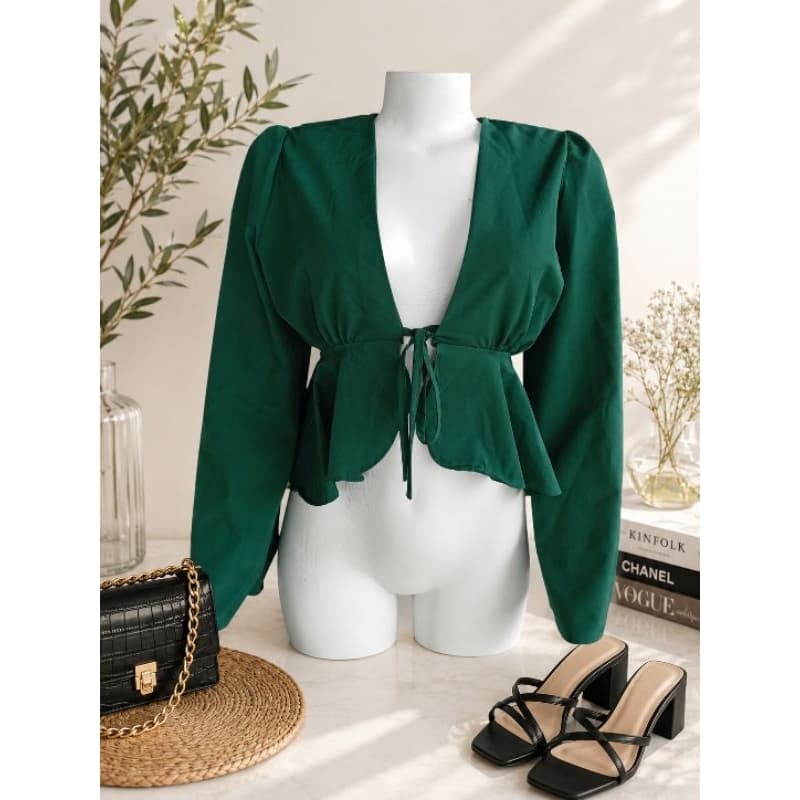 Blusa Feminina Verde Escuro Manga Longa Elegante Com Amarração Tamanho M