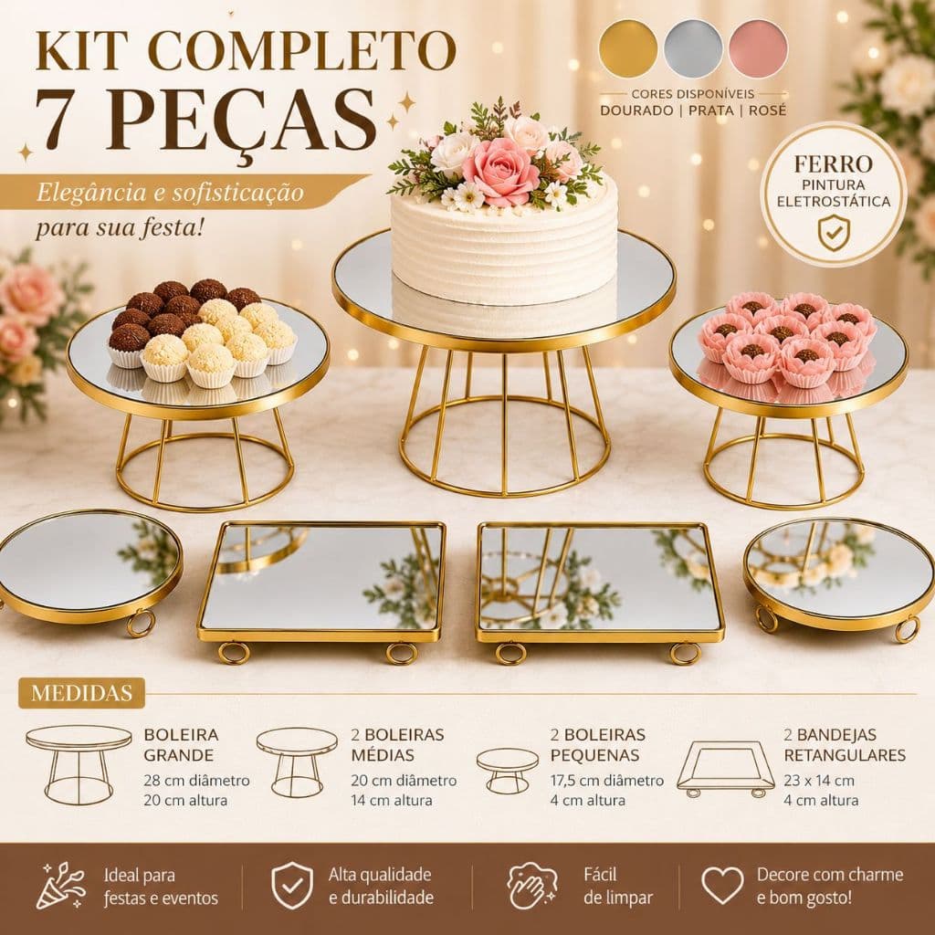 Kit Festa Delux 7 Peças Boleira e Doceiras  Decoração