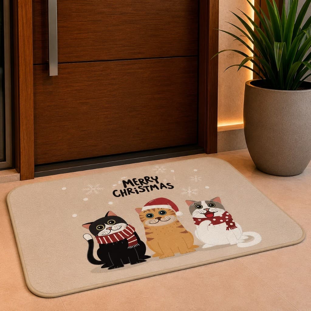 Tapete Avulso Natalino para Porta Entrada ANTIDERRAPANTE EMBORRACHADO Natal Papai Noel Gatos 02