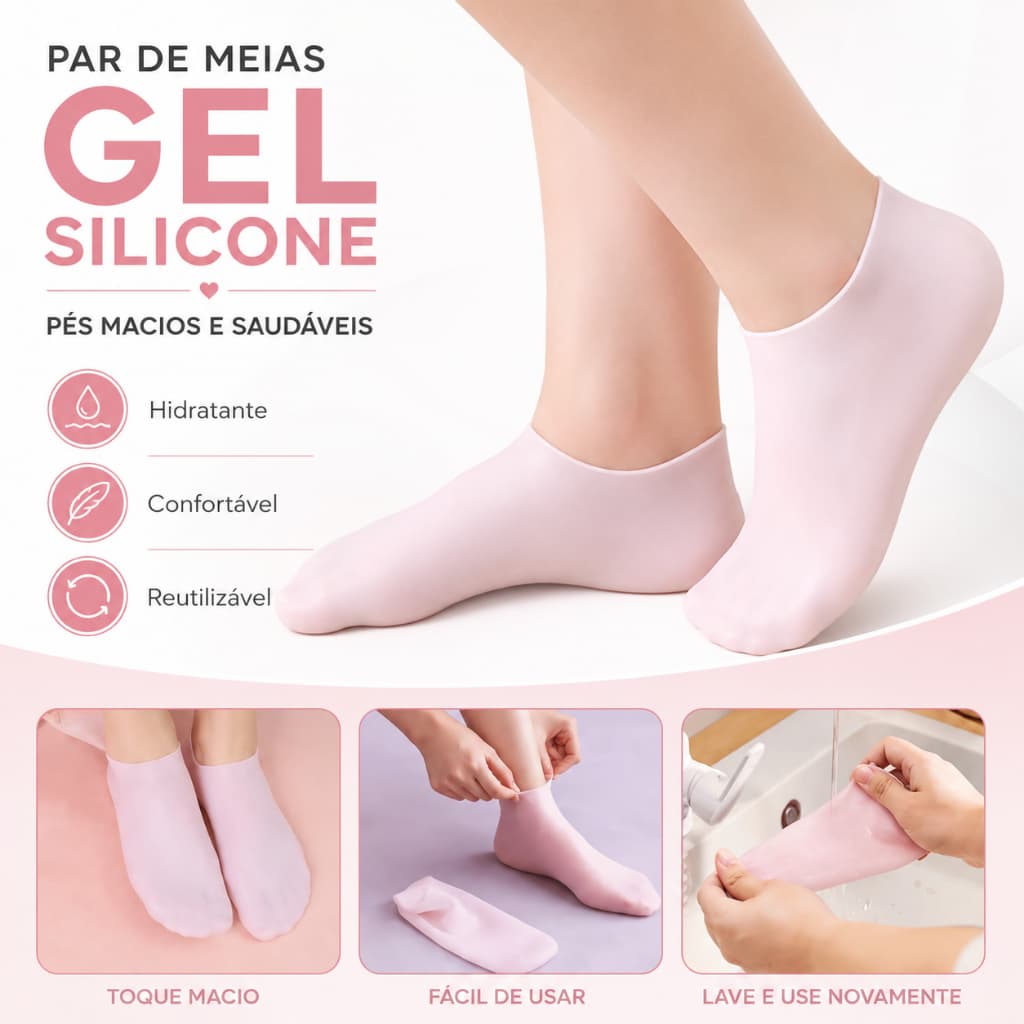 Par Meias Silicone Gel Hidratante Pés Macios Calcanhar Ressecado Reutilizável