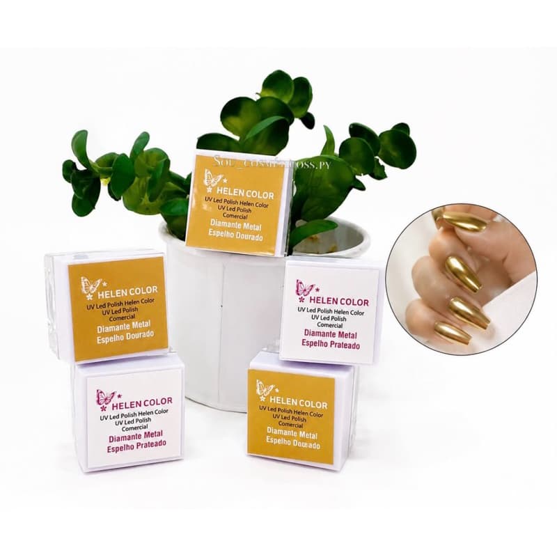 Gel Cromado Metal Prateado ou Dourado  Espelho Unhas Helen Color 5g