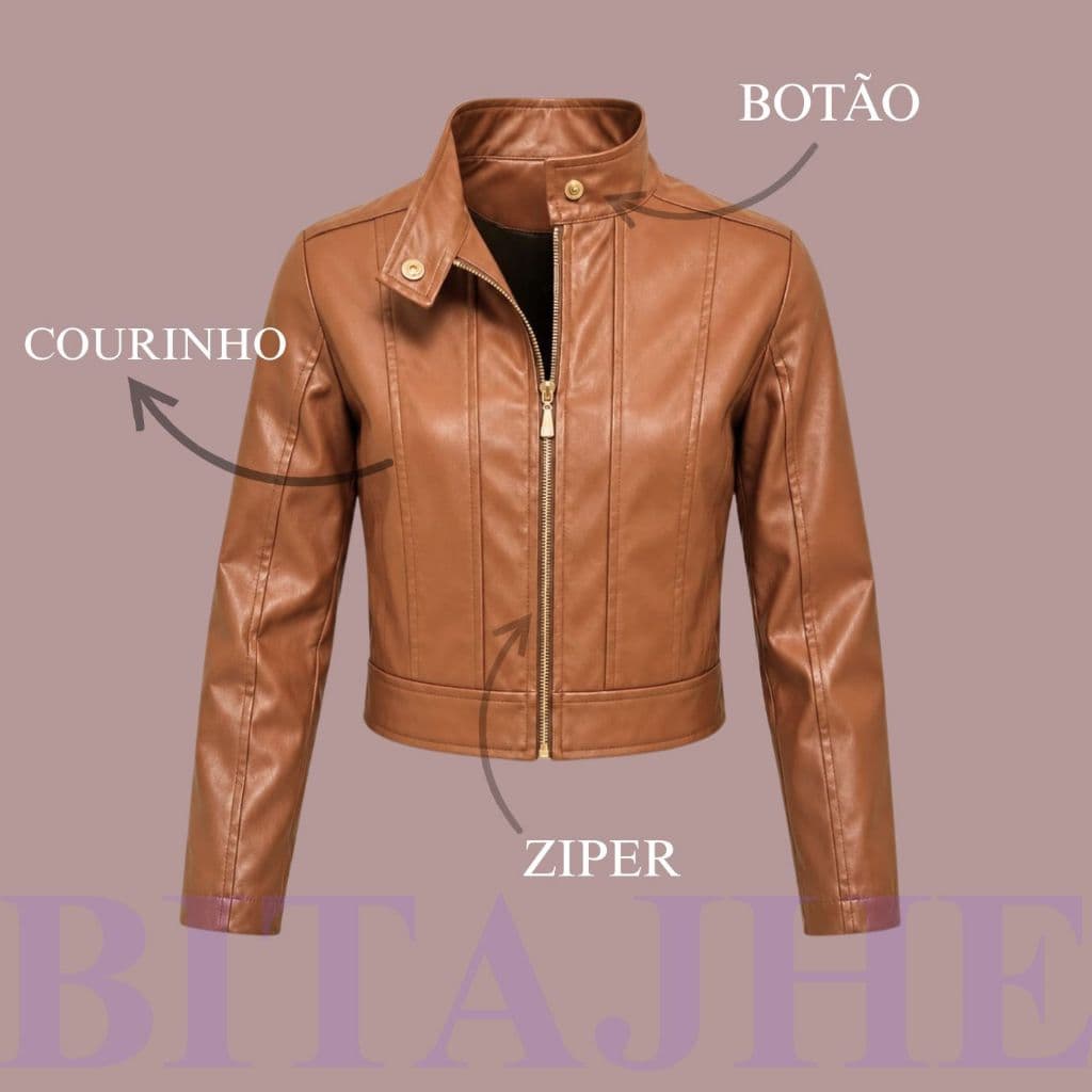 Jaqueta juvenil couro fake com Zíper Estilo moderno roupa inverno 6 ao 16 anos