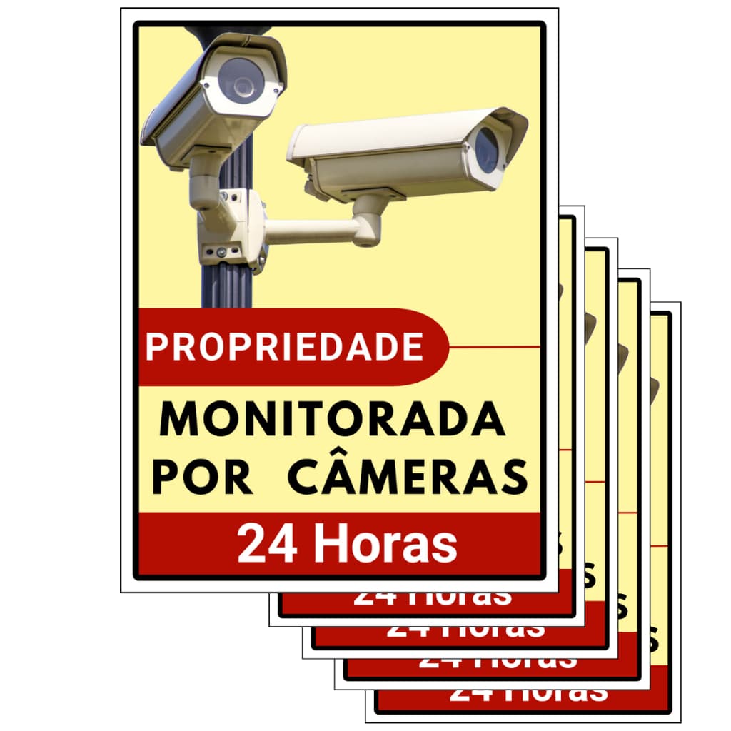Kit 5 Placas Sinalização Monitoramento Local Com Camera Segurança 24 Horas