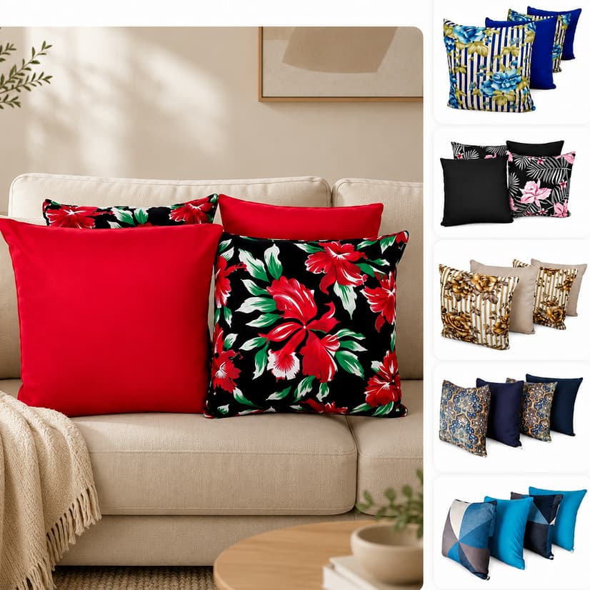 KIT 04 Capas de Almofadas Luxo Malha Estampada Decoração Lindas Capas Com Zíper Quadrada