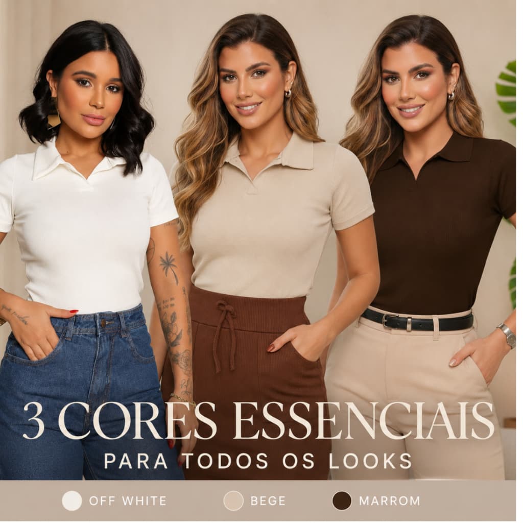 3 Blusas Feminina Gola Polo Ribana Canelada Premium Algodão Conforto Camisa