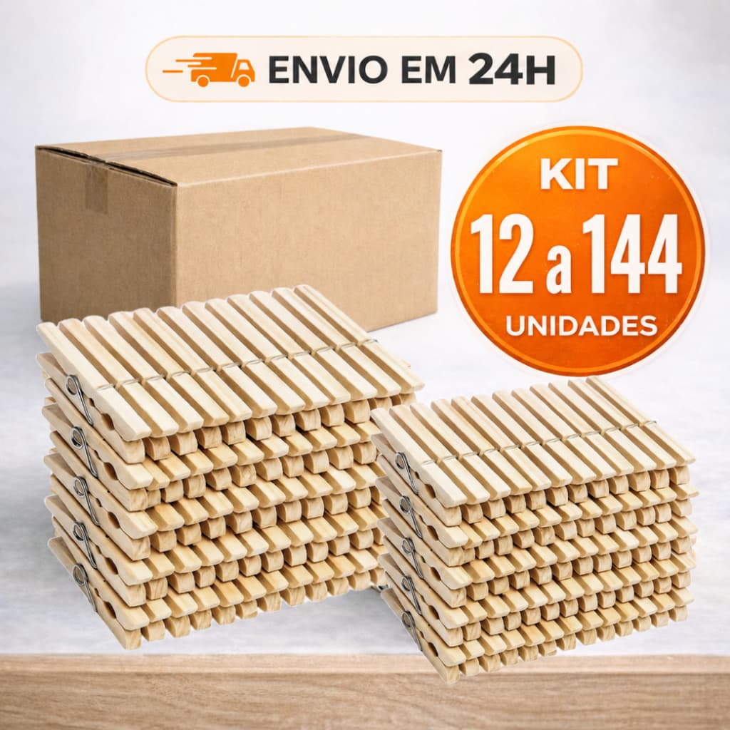 Prendedor de Roupas Pregador Pegador de Madeira - kits 12/60/144 Unidades