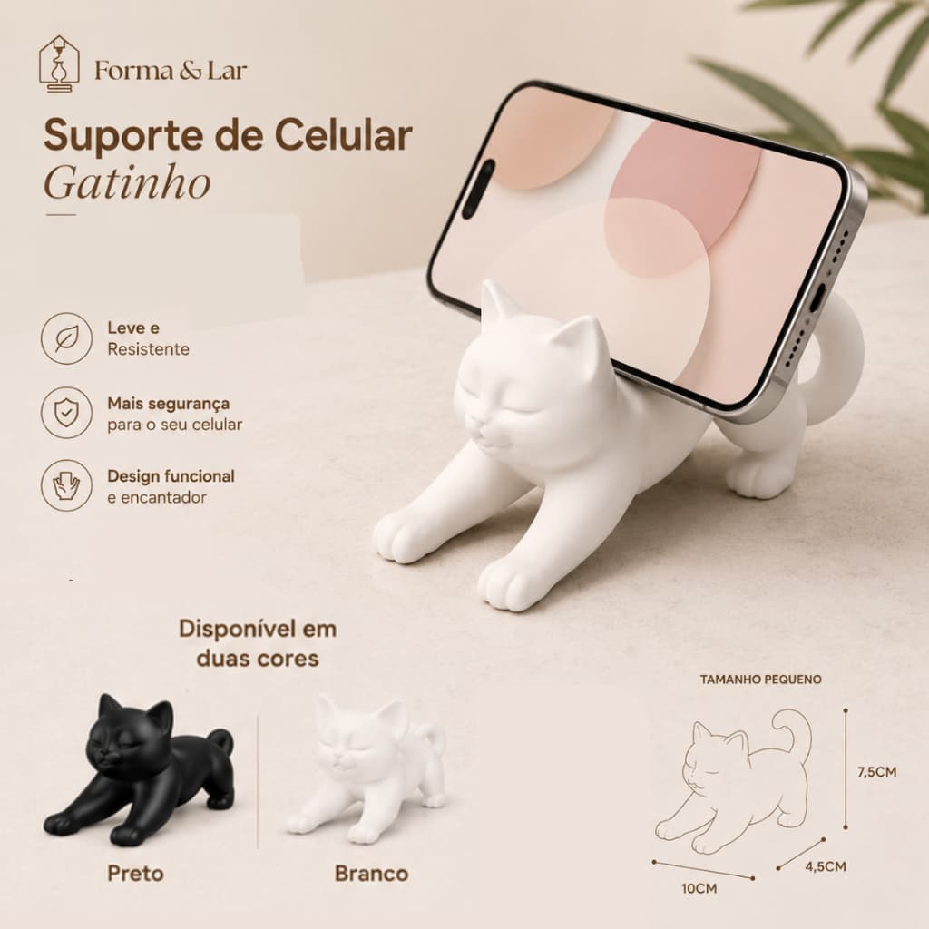 Suporte de Celular Estilo Gatinho – Apoio de Mesa para celular Decoração Fofa escritório sala quarto