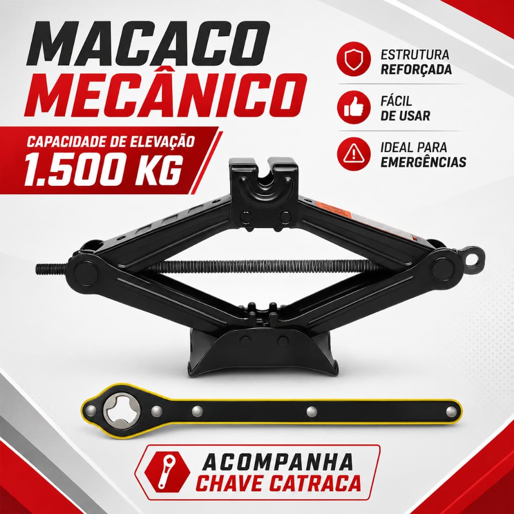 Macaco Mecânico Sanfona Tipo Chave Catraca ou Manivel 1500Kg/ 1000kg Universal Forte e Resistente
