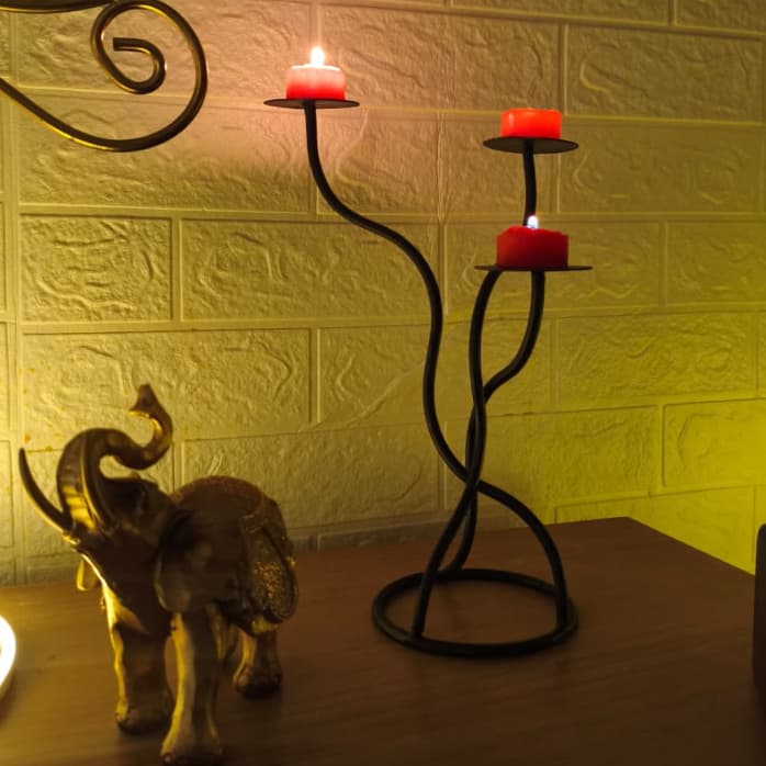 Candelabro Decorativo 3 Velas Ferro Artesanal Castiçal Mesa Moderno Preto