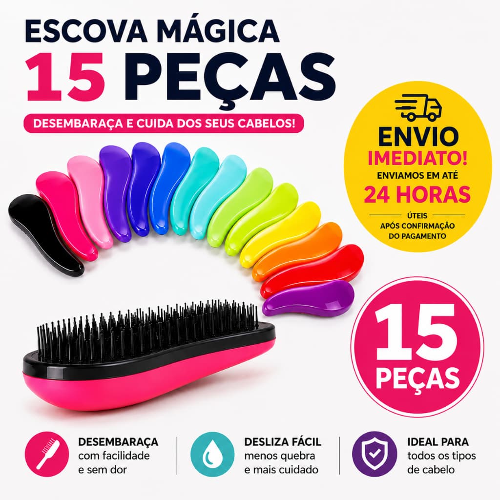 Kit Com 15 Escovas Magica Desembaraçadora Antifrizz super Macia Para Revender