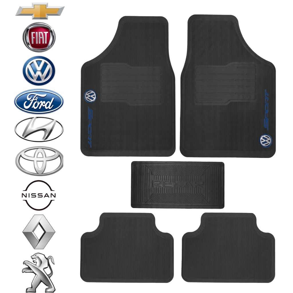 KIT DE TAPETES COMPLETO 5 PEÇAS TAPETE PREMIUM AUTOMOTIVO PERSONALIZADOS BORRACHA