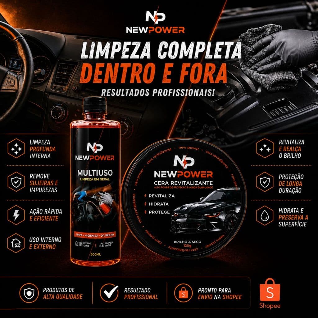 Kit Limpeza e Revitalização Automotiva New Power Cera para Plásticos e Limpador Multiuso