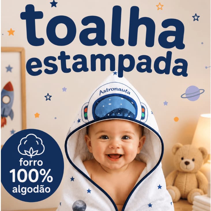 Toalha de banho Astronauta Foguete capuz bebê infantil dupla camada fralda 100% algodão 75 x 95 cm