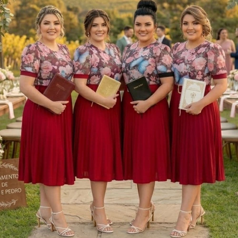 Vestido Feminino Social Saia Plissada Midi Rodado Com Cinto Moda Evangelica Plus Size Para Congresso