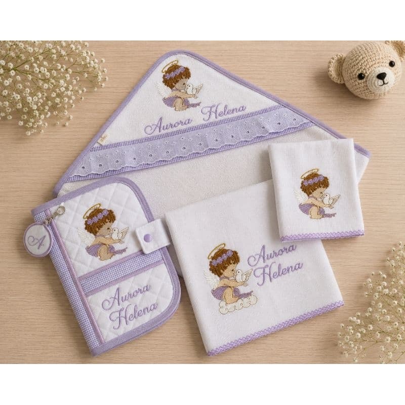 Kit Enxoval Personalizado com Nome | Toalha Fralda ,Fralda Passeio , Fralda de Boca,Capa Caderneta, presente maternidade