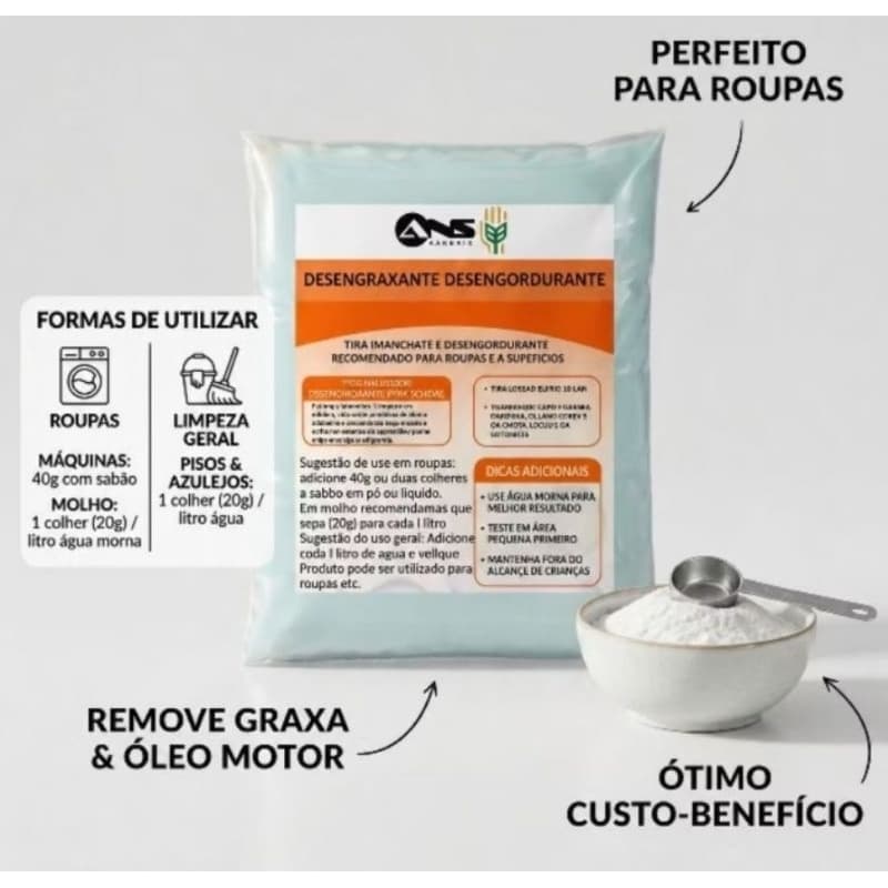 Desengraxante Tira Mancha 1kg Remove Graxa Óleo Roupa Piso Sem Cloro