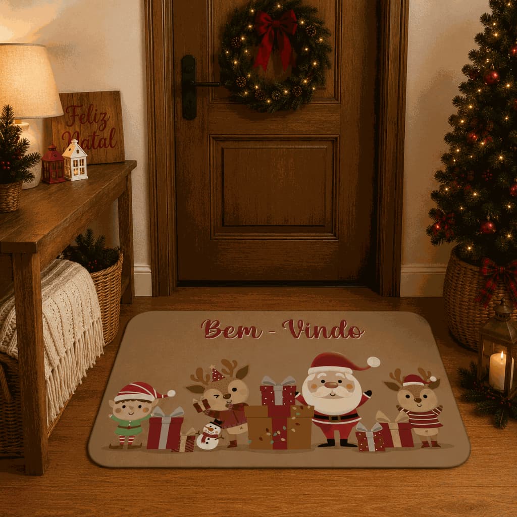 NATAL: TAPETE DE ENTRADA DECORAÇÃO ANTIDERRAPANTE 34X60CM