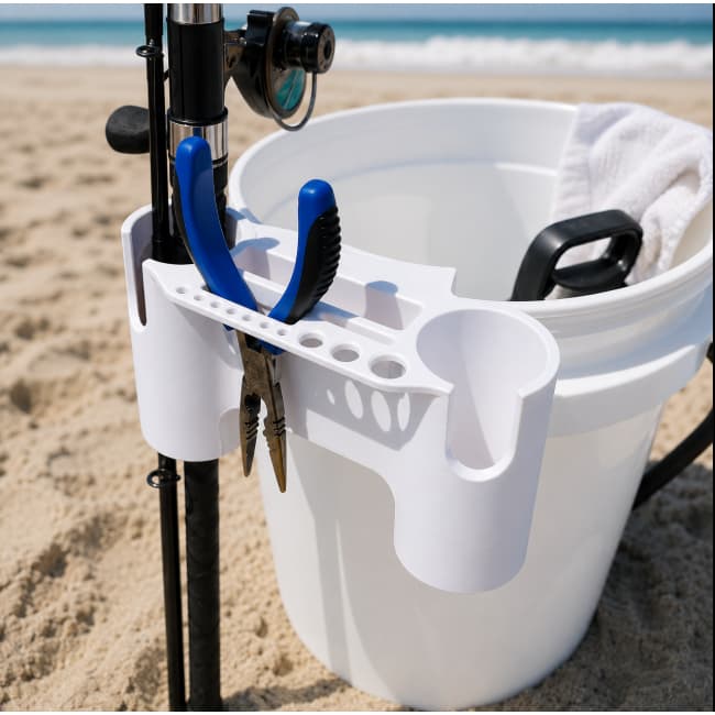 Porta Trecos para Balde de Pesca com Suporte para Vara e Porta Copo | Organizador Multifuncional para Pesca | Acessório