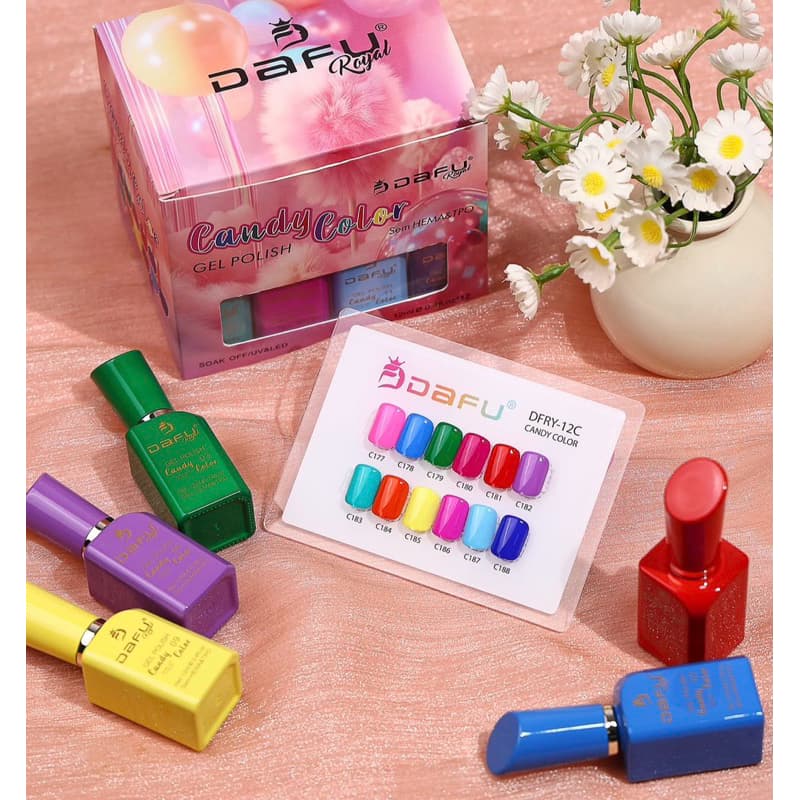 Kit 12 Esmaltes em Gel Dafu Candy Color, Marrom, Nude e Vermelho Sem Hema Sem TPO Lançamento Alta Pigmentação 12ml