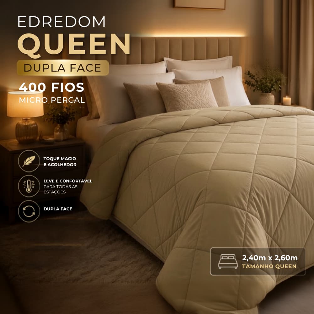 Edredom Queen Luxo Dupla Face 400 Fios Micro Percal Não Desbota 2,40x2,60