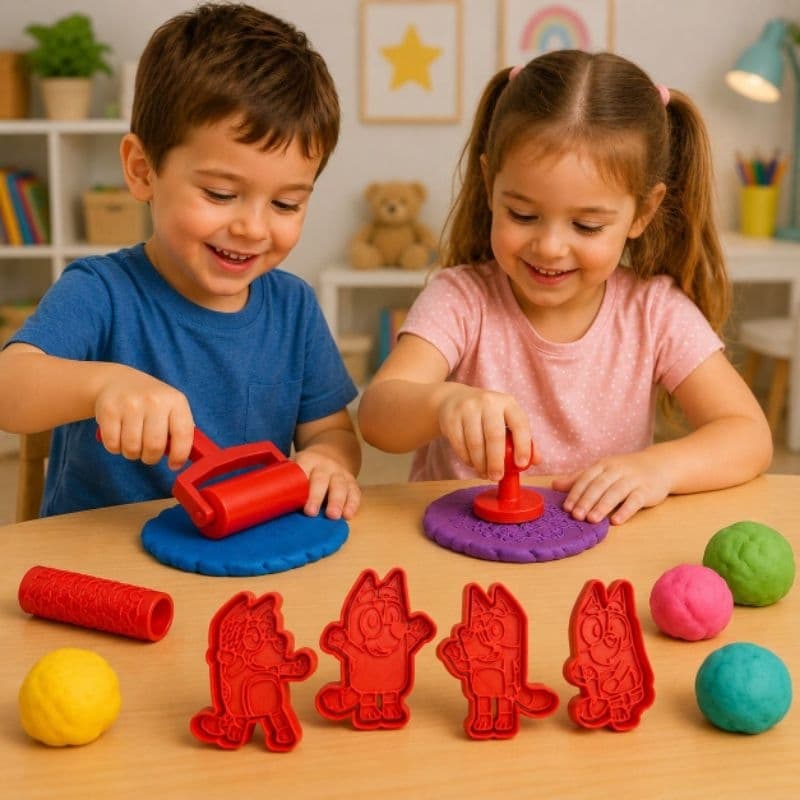 Kit Massinha Bluey com Rolo Cortadores Brinquedo Educativo Infantil Modelar Massa de Modelar Presente Crianças