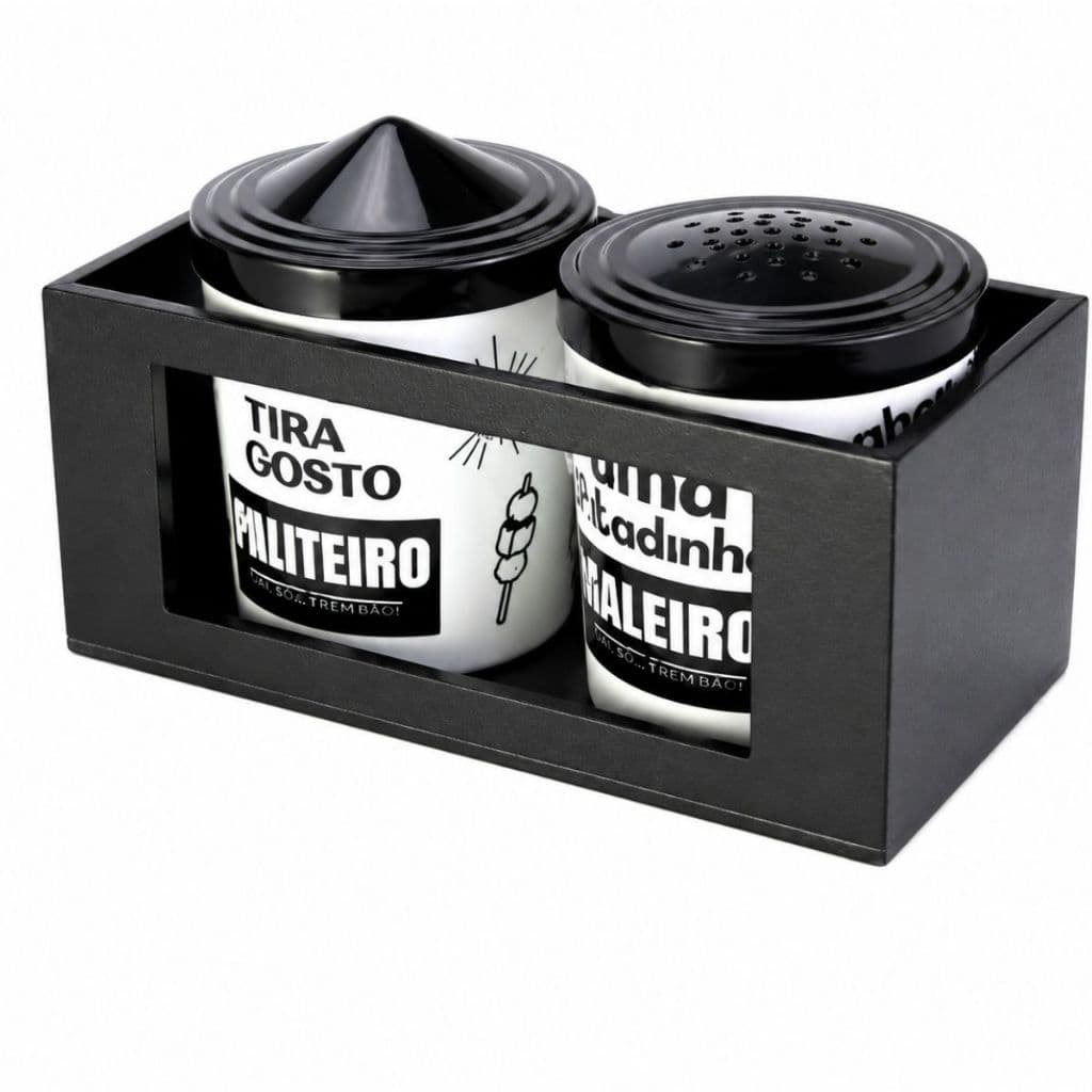 Kit 2 Potes Plasticos Para Saleiro E Paliteiro 200Ml Com Suporte Organizador Mdf