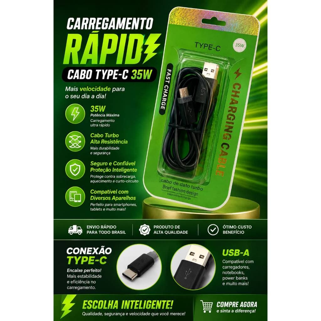Cabo Celular Usb Turbo 25w 1 Metro Type-C Reforçado
