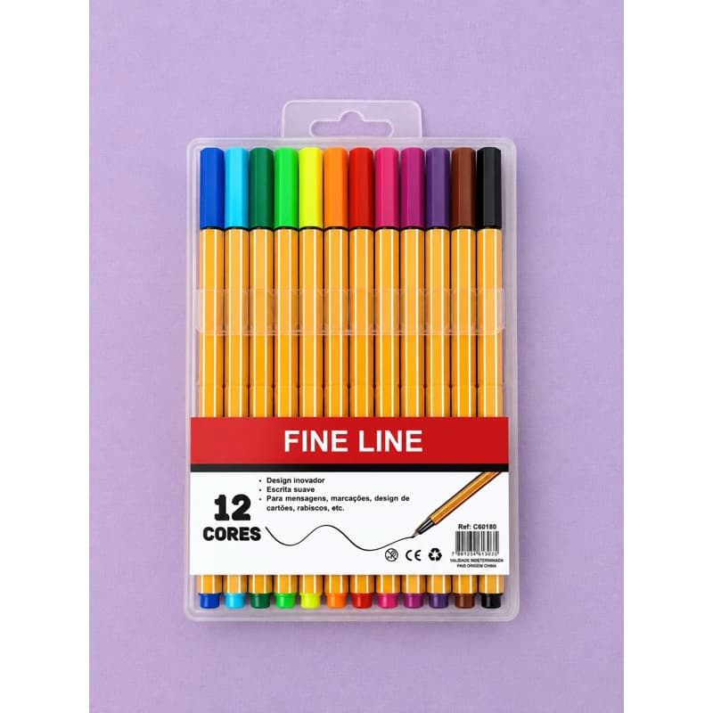 Kit Canetas Fine Line 12 Cores Ponta Fina 0.4mm Estojo Organizador Desenho Lettering Estudos