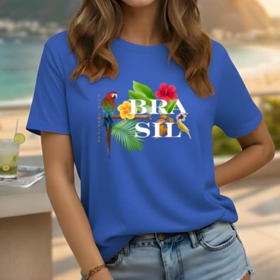 Camisa Feminina Brasil T-shirt Estampada Camiseta Gola Redonda 100% Algodão Macio