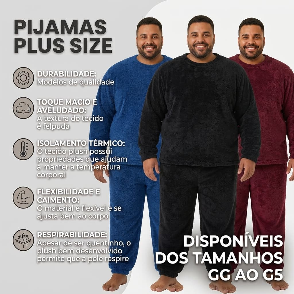 Pijama Plus Size Masculino Plush Adulto Quentinho Inverno Liso