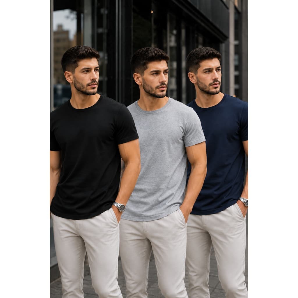 Kit 3 Camiseta malha masculina manga curta casual lisa algodão fio 30.1 dia a dia