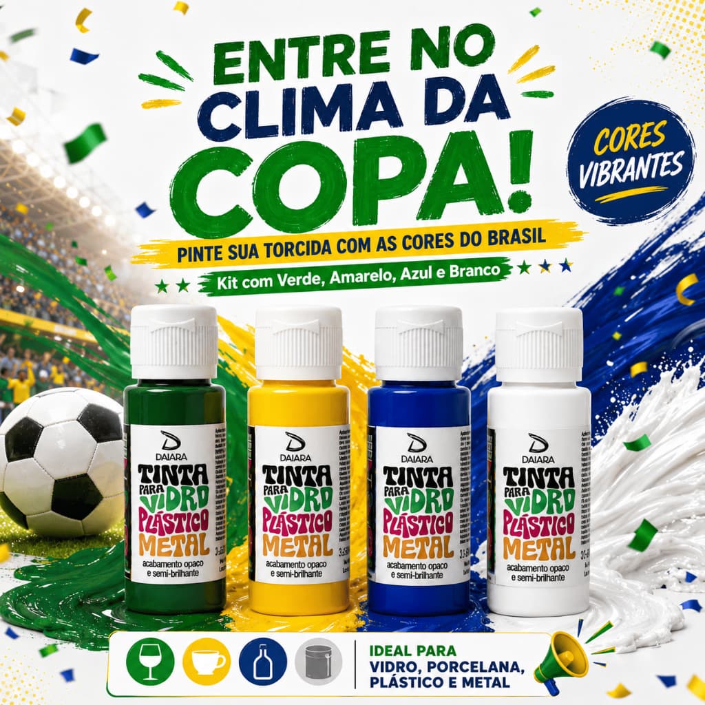 KIT TINTA VITRO VIDRO 4 CORES - TINTA VIDRO METAL E PLÁSTICO PORCELANA - COPA