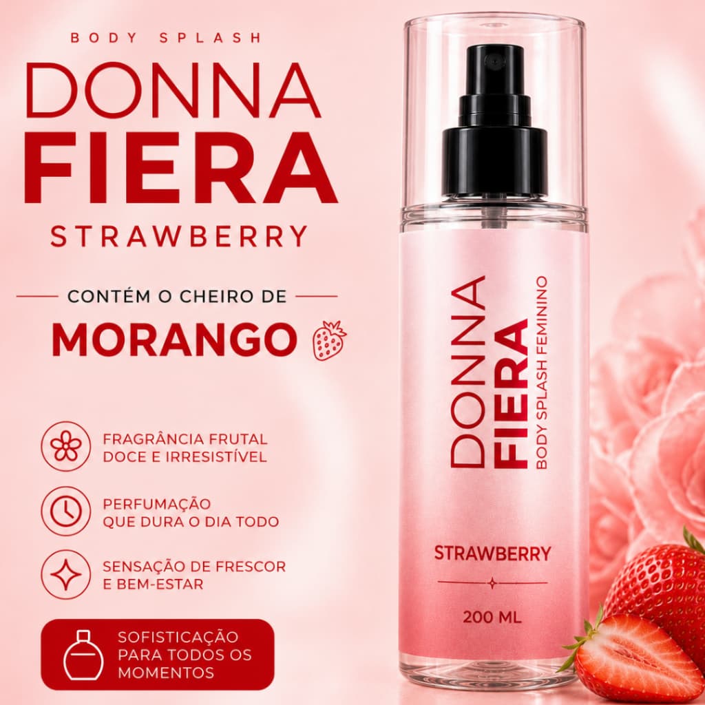 Body Splash Donna Fiera Strawberry 200ml fragrância Feminina Morango Doce Refrescante Longa Duração
