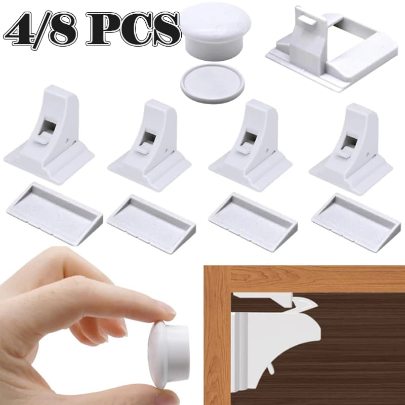 Fechaduras Para Móveis De Porta De Armário De Gaveta Com Ímã Magnético Prendedor Dupla Face Doméstico Invisível - 4/8PCS