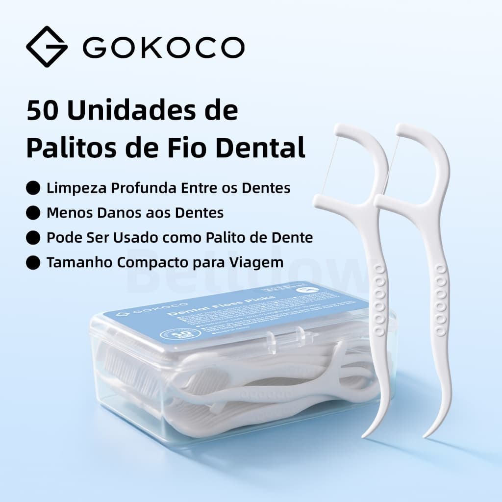 GOKOCO 50 Unidades dePalitos de Fio Dental Limpeza Profunda Entre os Dentes Menos Danos aos Dentes