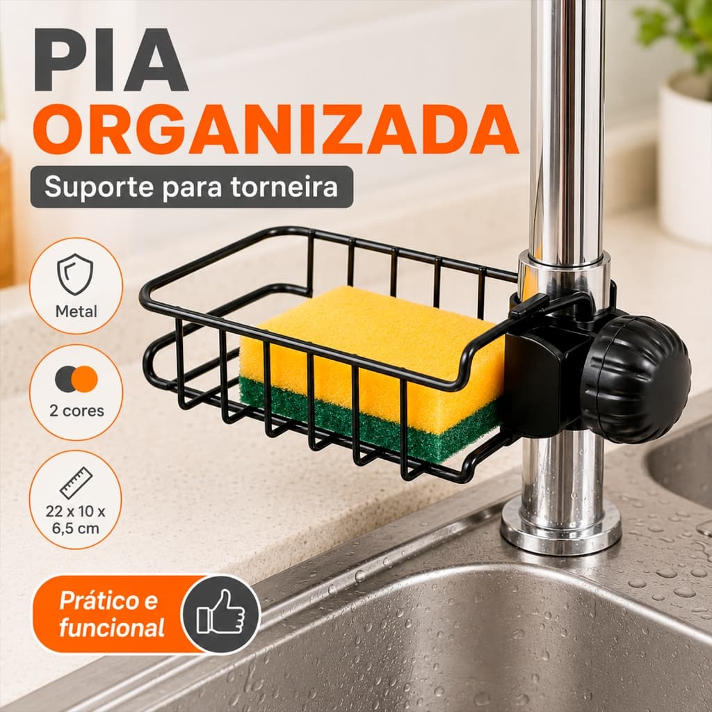Suporte Para Torneira Porta Esponja Bucha Organizador De Pia Metal