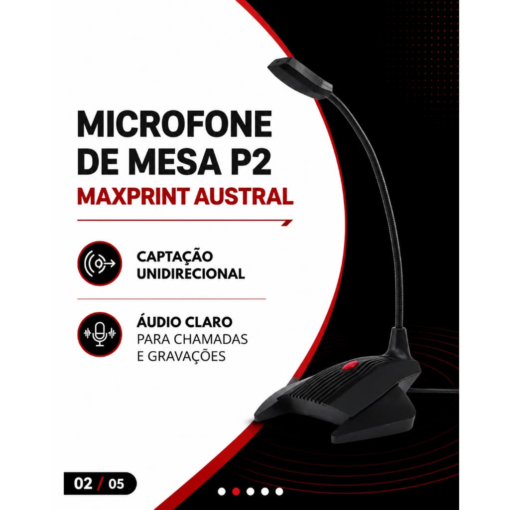 Microfone Maxprint Austral P2 3.5mm Preto Preto Microfone Maxprint Austral P2 3.5mm Preto Preto