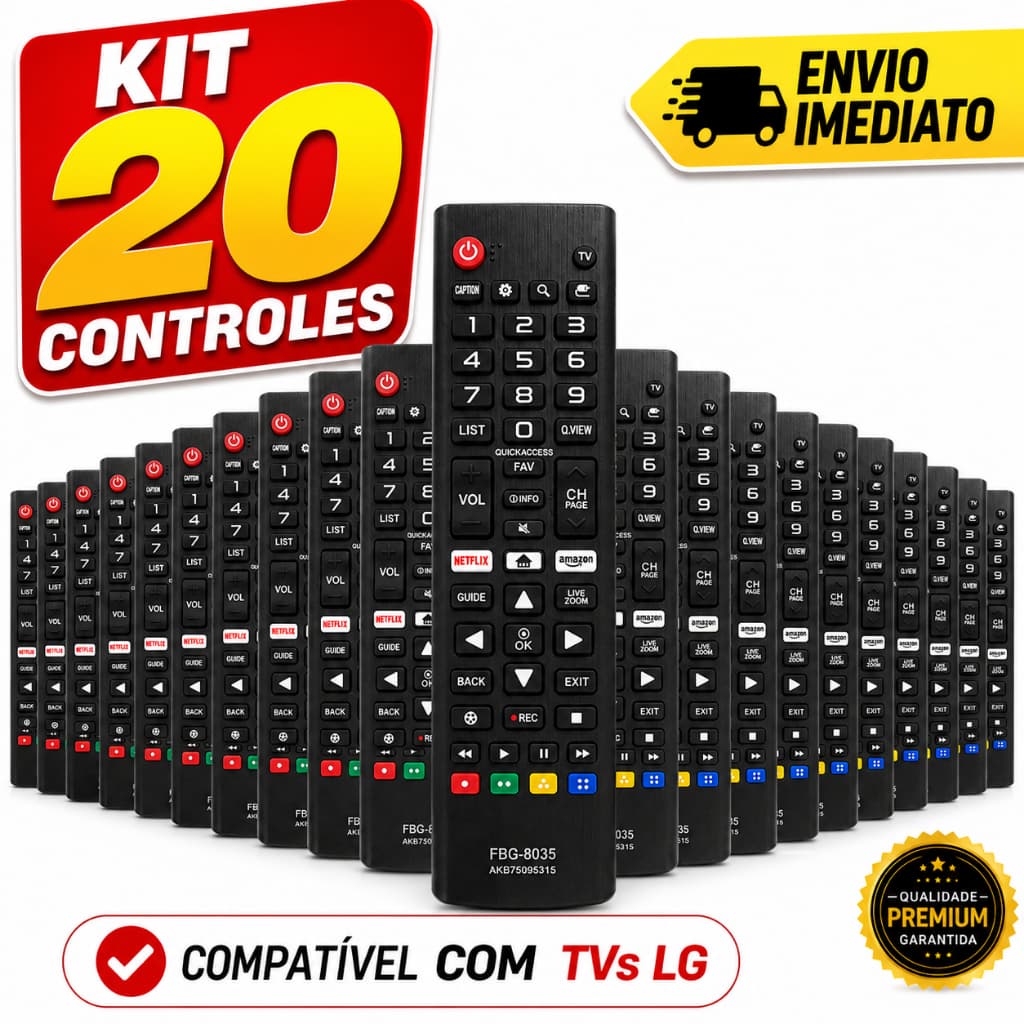 Kit 20 Controles Remotos Compatível para TV LG Smart AKB75095315