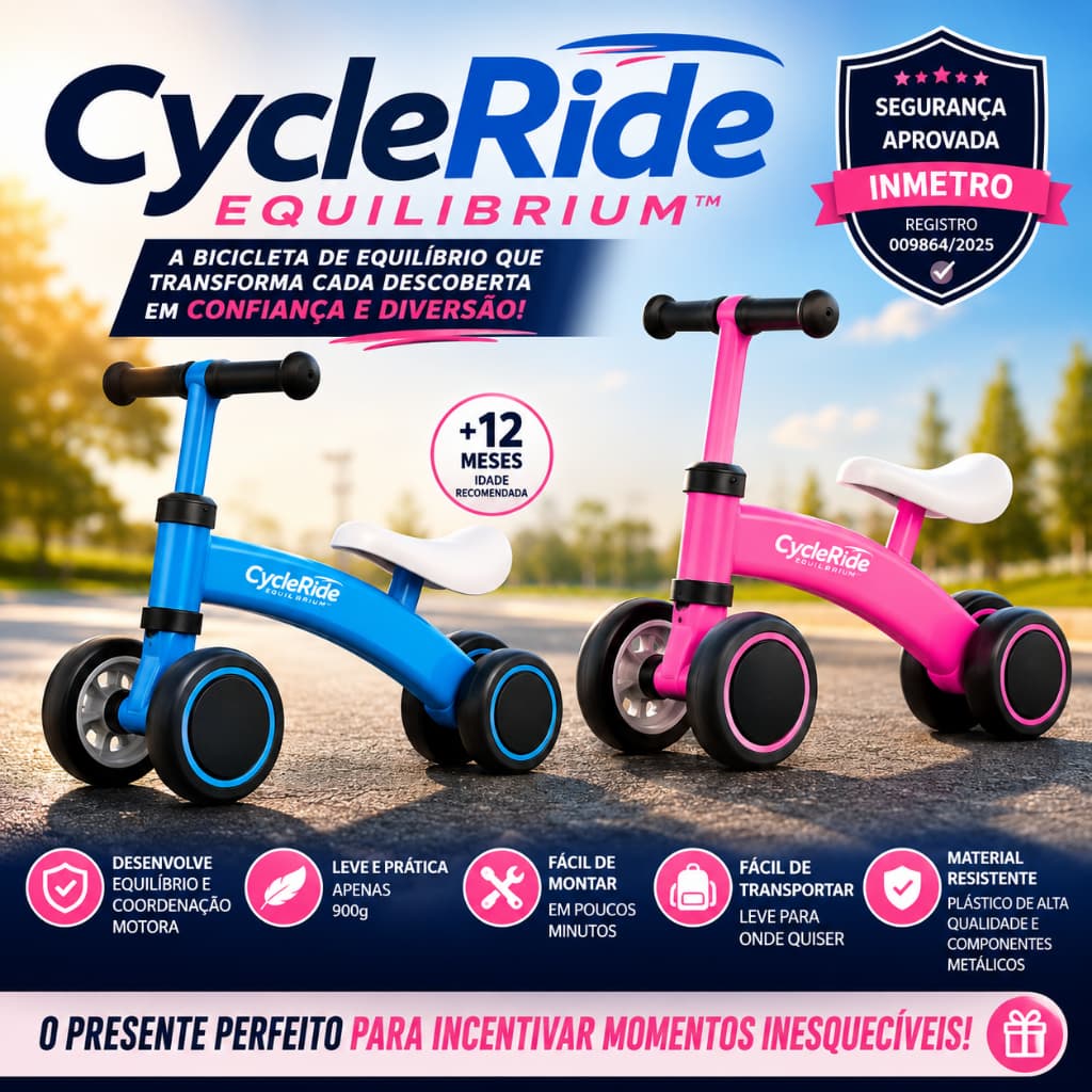 Bicicleta Infantil Equilíbrio Rosa/ Azul Sem Pedal Estabilidade Segura Leveza