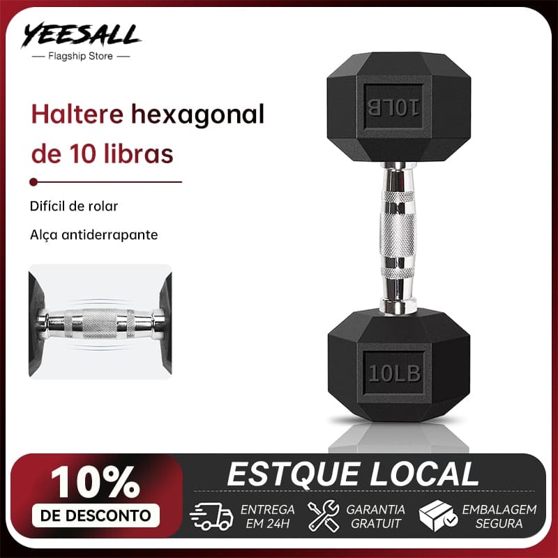 Haltere Hexagonal Revestimento Vinil Musculação Academia Fitness Treino Em Casa Alta Resistência 10 Lbs (4,5 kg)