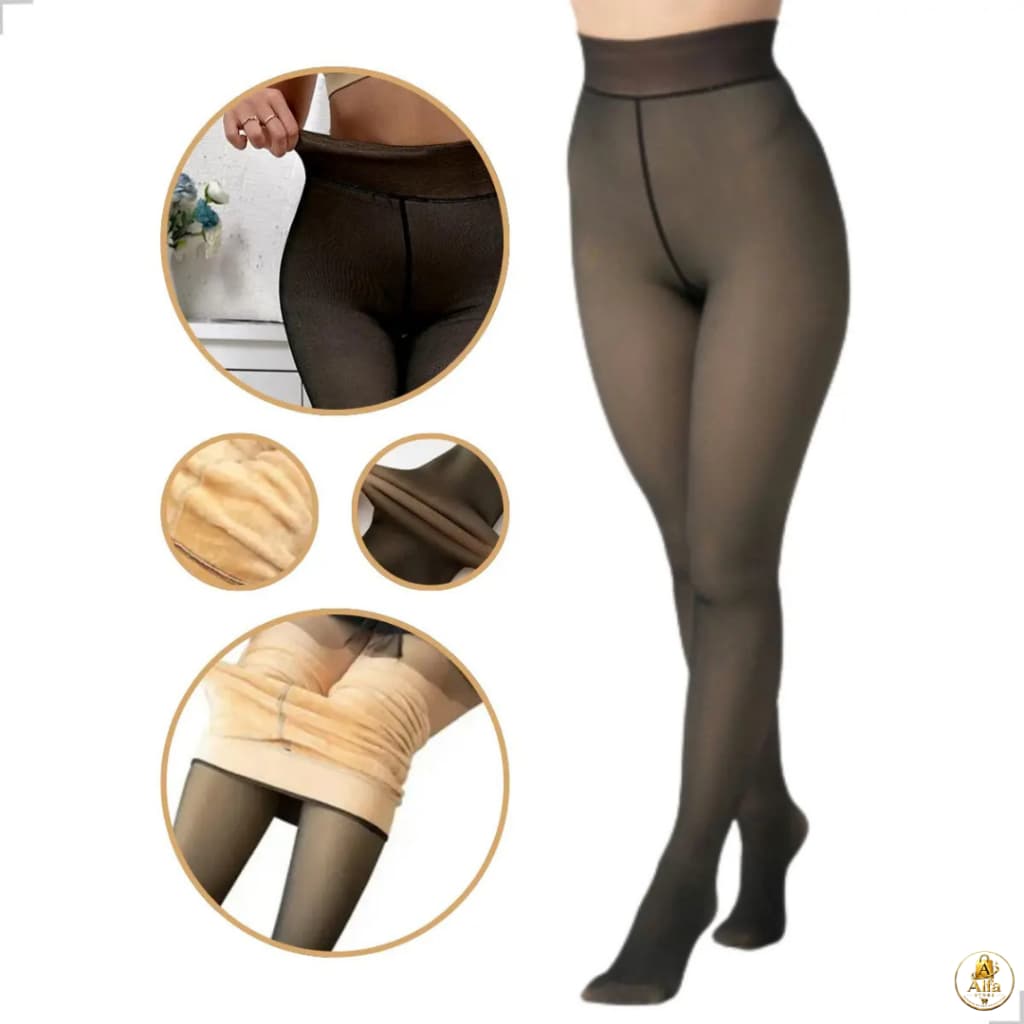 Calça Térmica Feminina Peluciada Translúcida Aveludada Inverno Preta Meia Calça Quente Tamanho Único