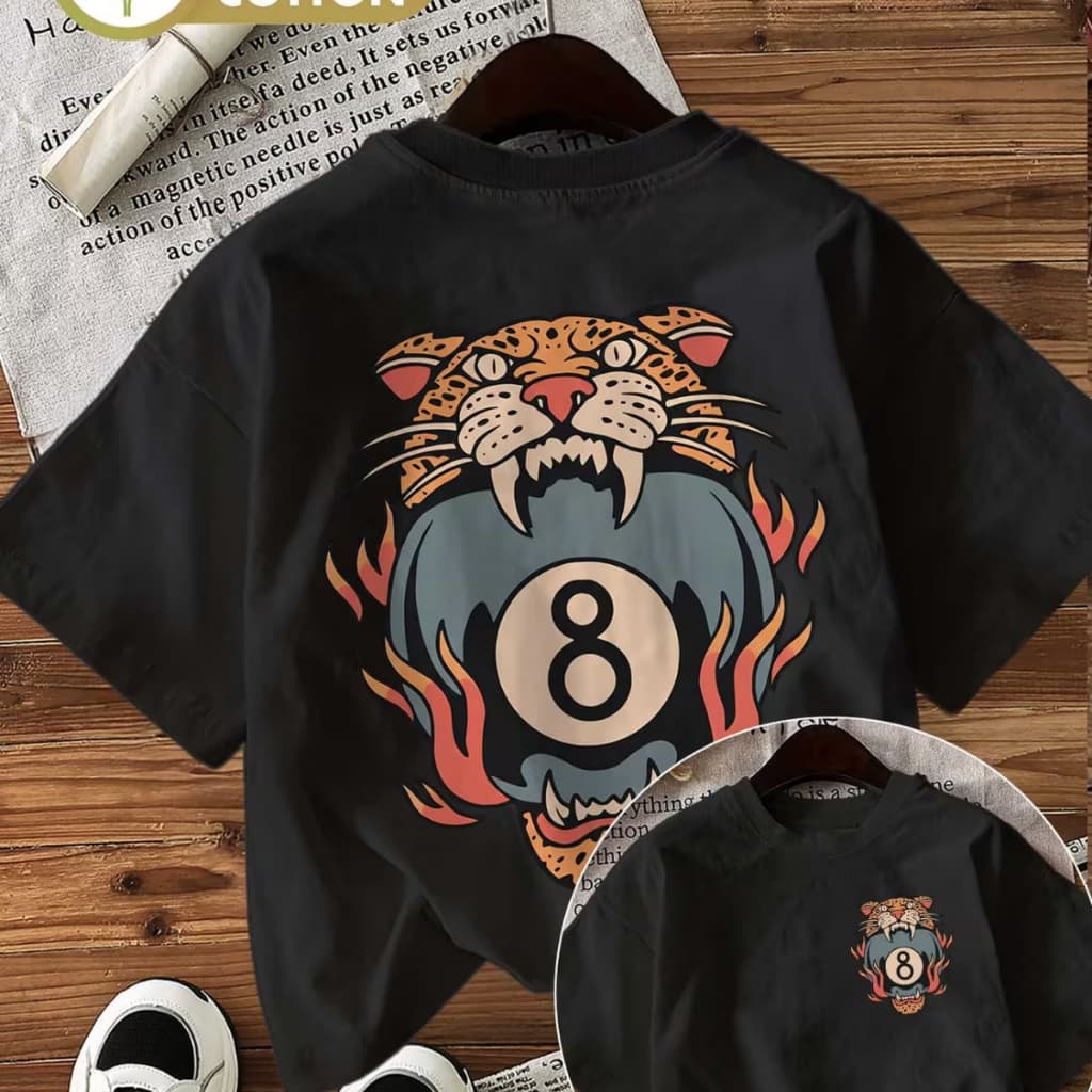 Camisa Camiseta Feminina Leopardo Bola 8 Desenho Estiloso Moderno Casual Confortável 100% Algodão